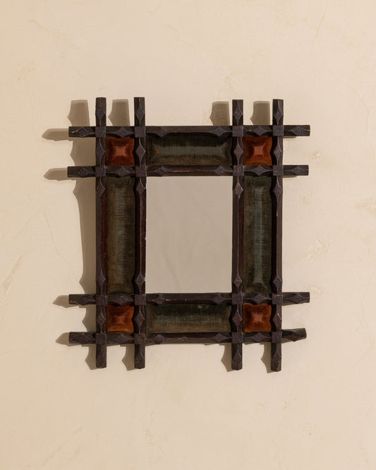 19th-Century Chip Carved Velvet Mirror