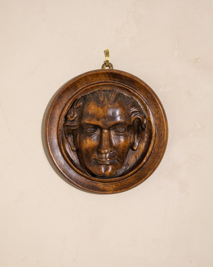 Carved Wood Bust Plaque