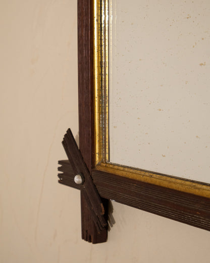 Antique Folk Art Mirror with Crossed Wood Corners