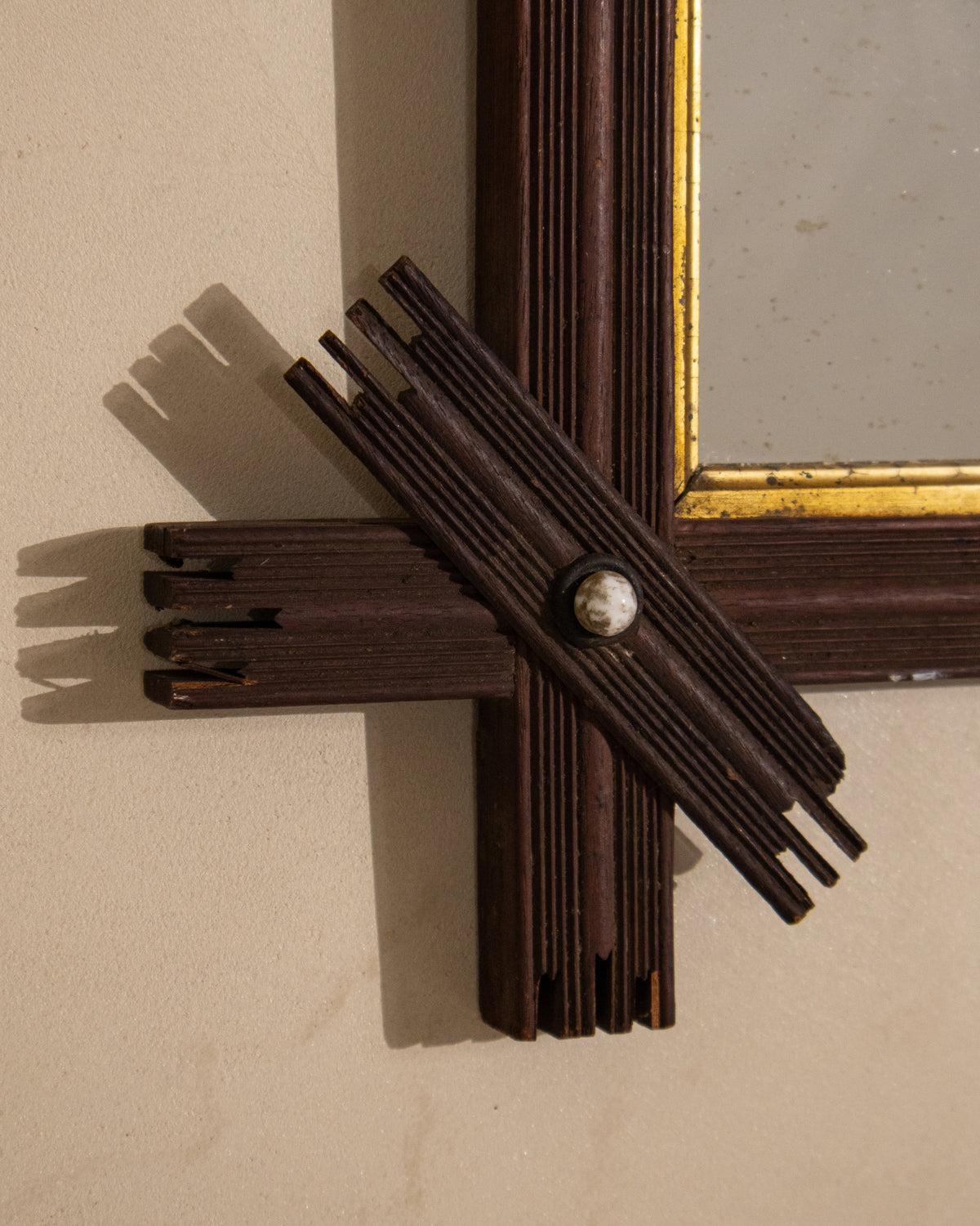Antique Folk Art Mirror with Crossed Wood Corners