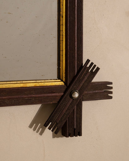 Antique Folk Art Mirror with Crossed Wood Corners