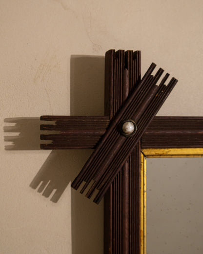 Antique Folk Art Mirror with Crossed Wood Corners