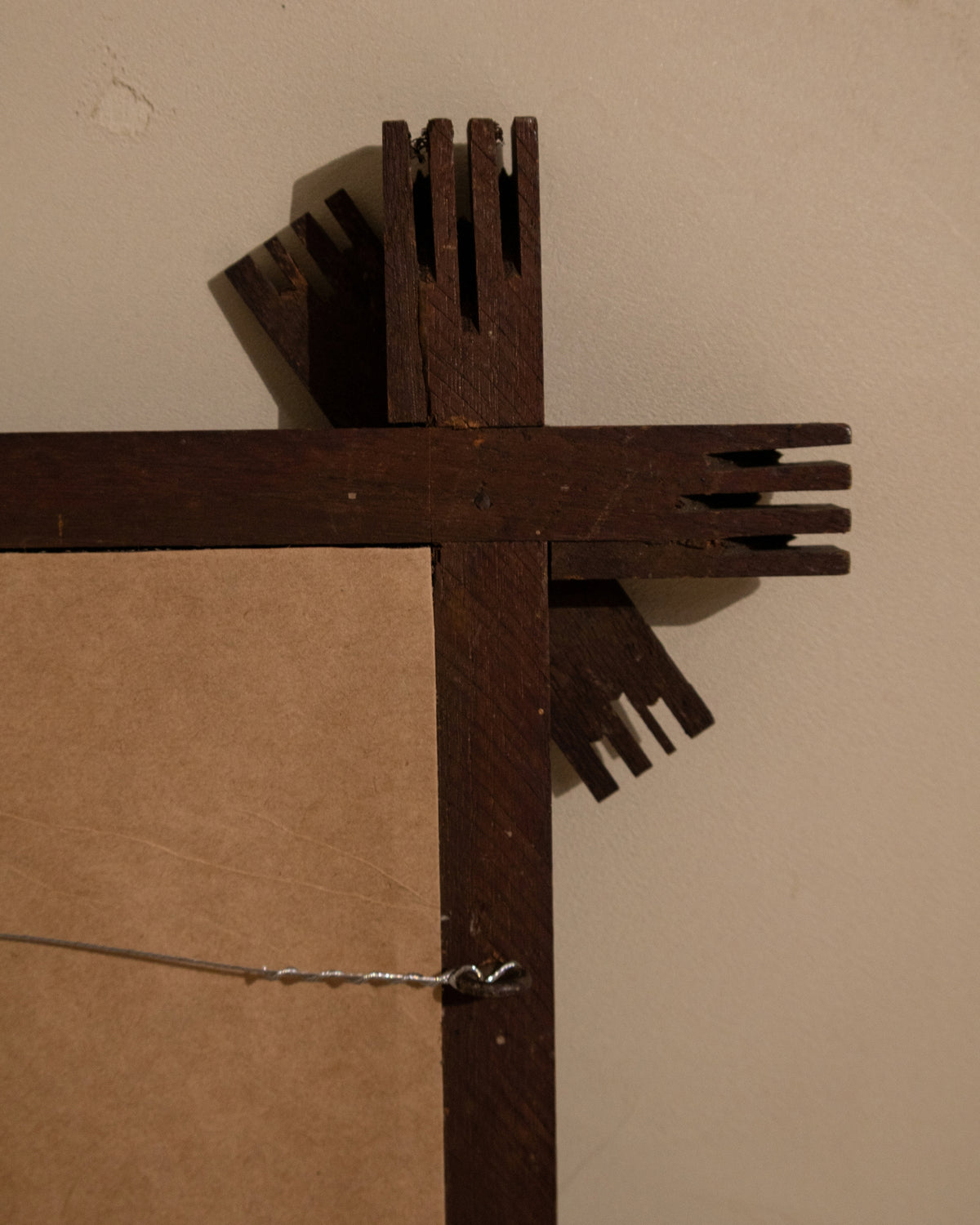 Antique Folk Art Mirror with Crossed Wood Corners