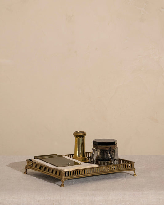 Vintage Brass and Black Glass Desk Set