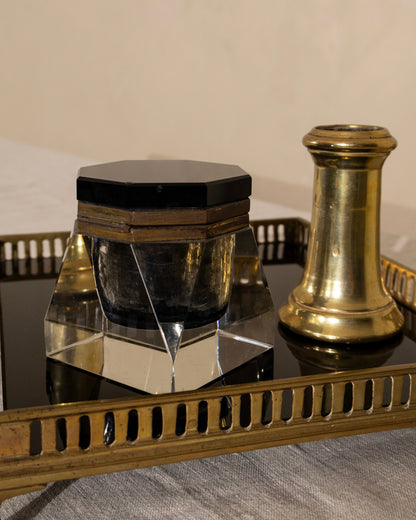 Vintage Brass and Black Glass Desk Set