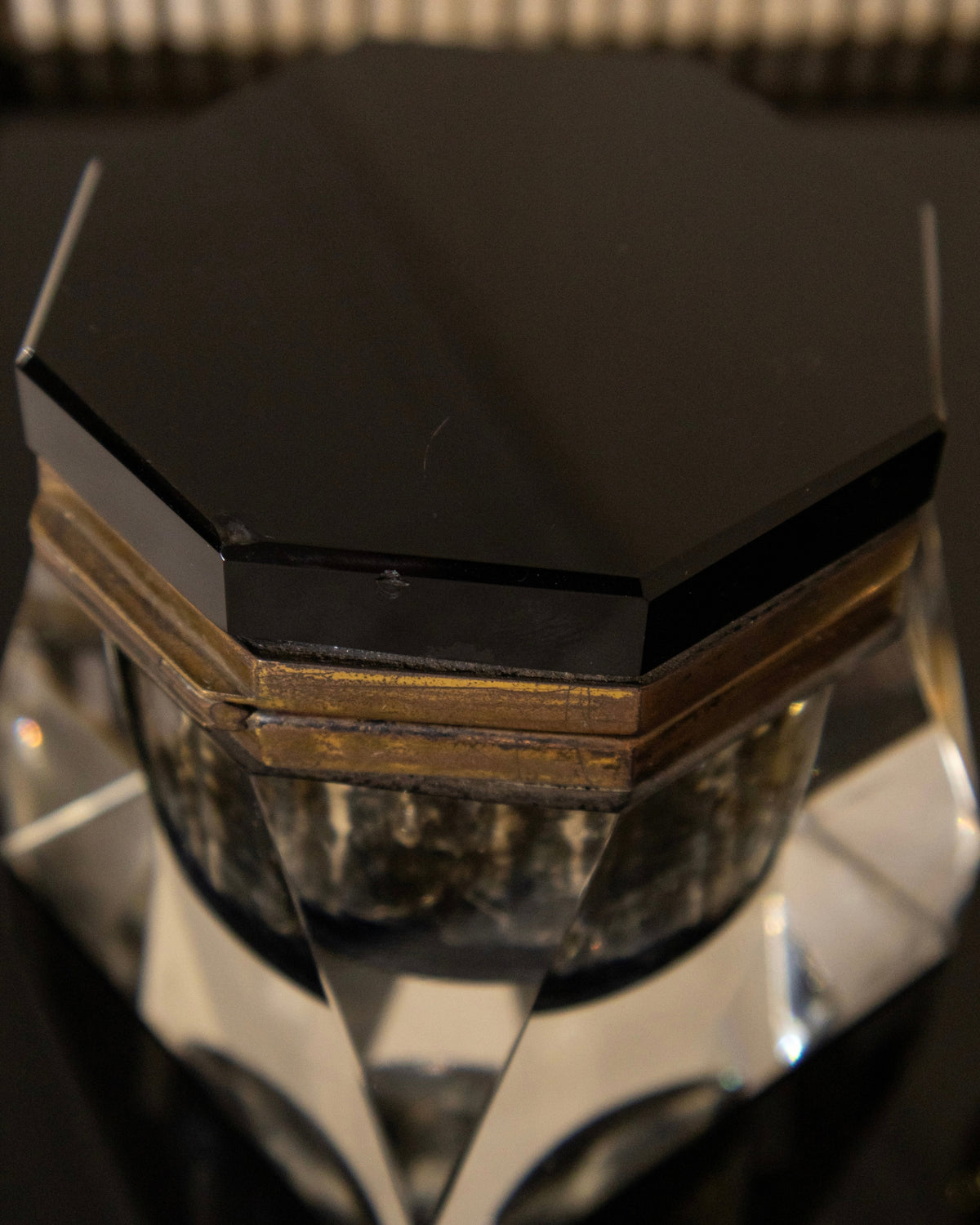 Vintage Brass and Black Glass Desk Set
