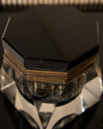 Vintage Brass and Black Glass Desk Set