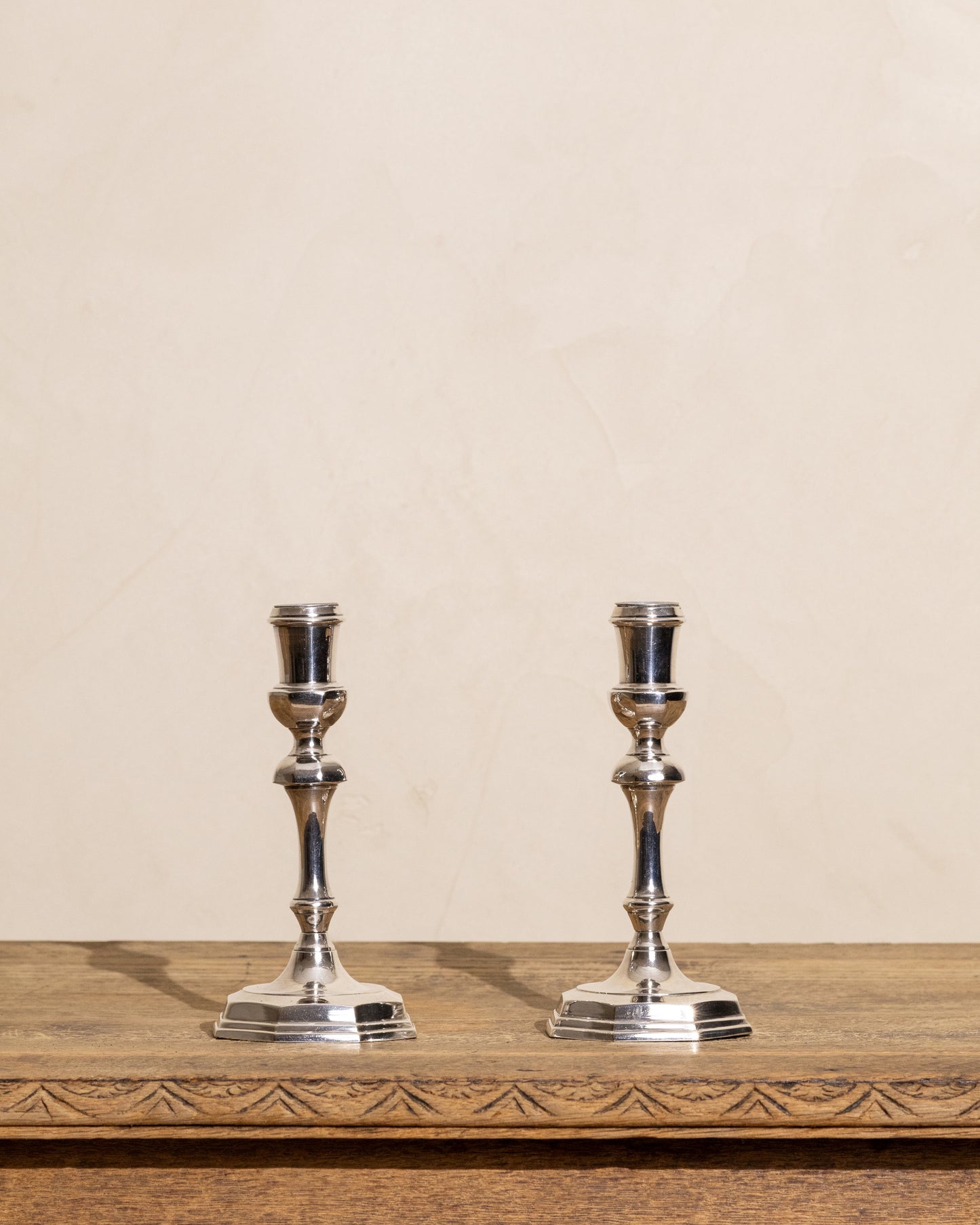 Silver-Plated Octagonal Candlesticks — Pair