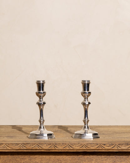 Silver-Plated Octagonal Candlesticks — Pair