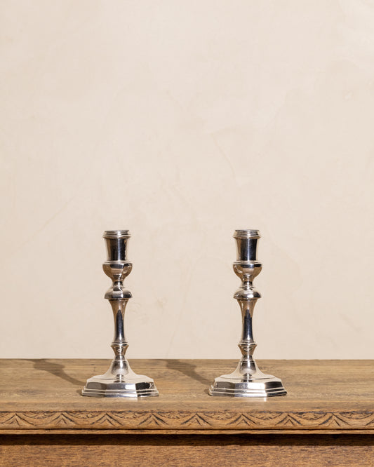 Silver-Plated Octagonal Candlesticks — Pair