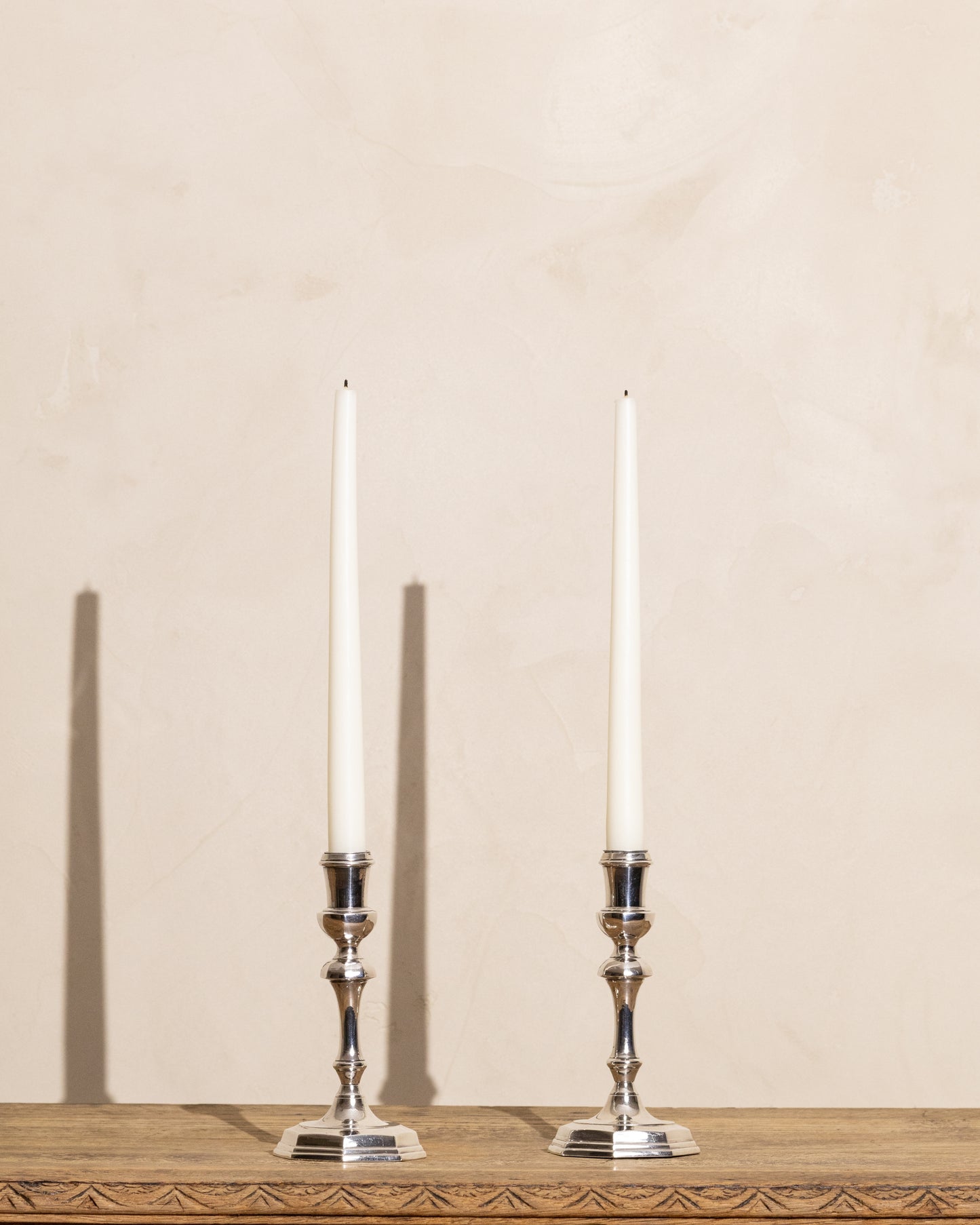 Silver-Plated Octagonal Candlesticks — Pair