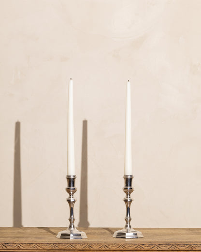 Silver-Plated Octagonal Candlesticks — Pair