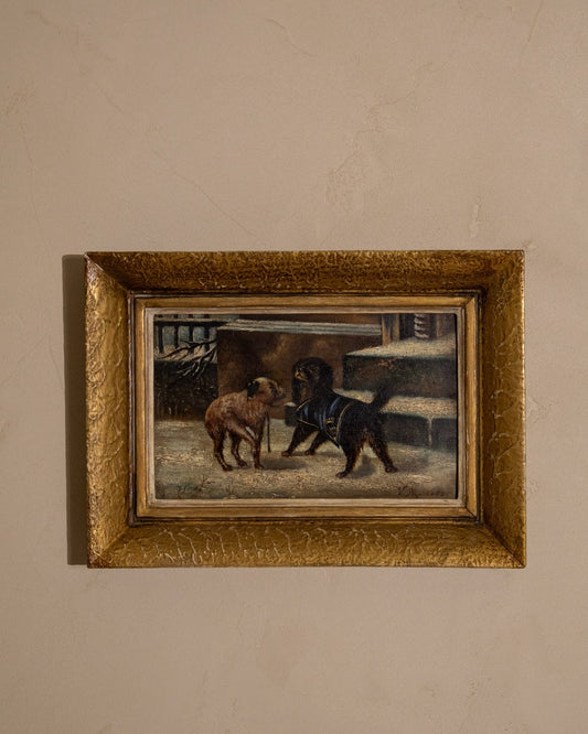19th Century Framed Oil Painting of Two Dogs