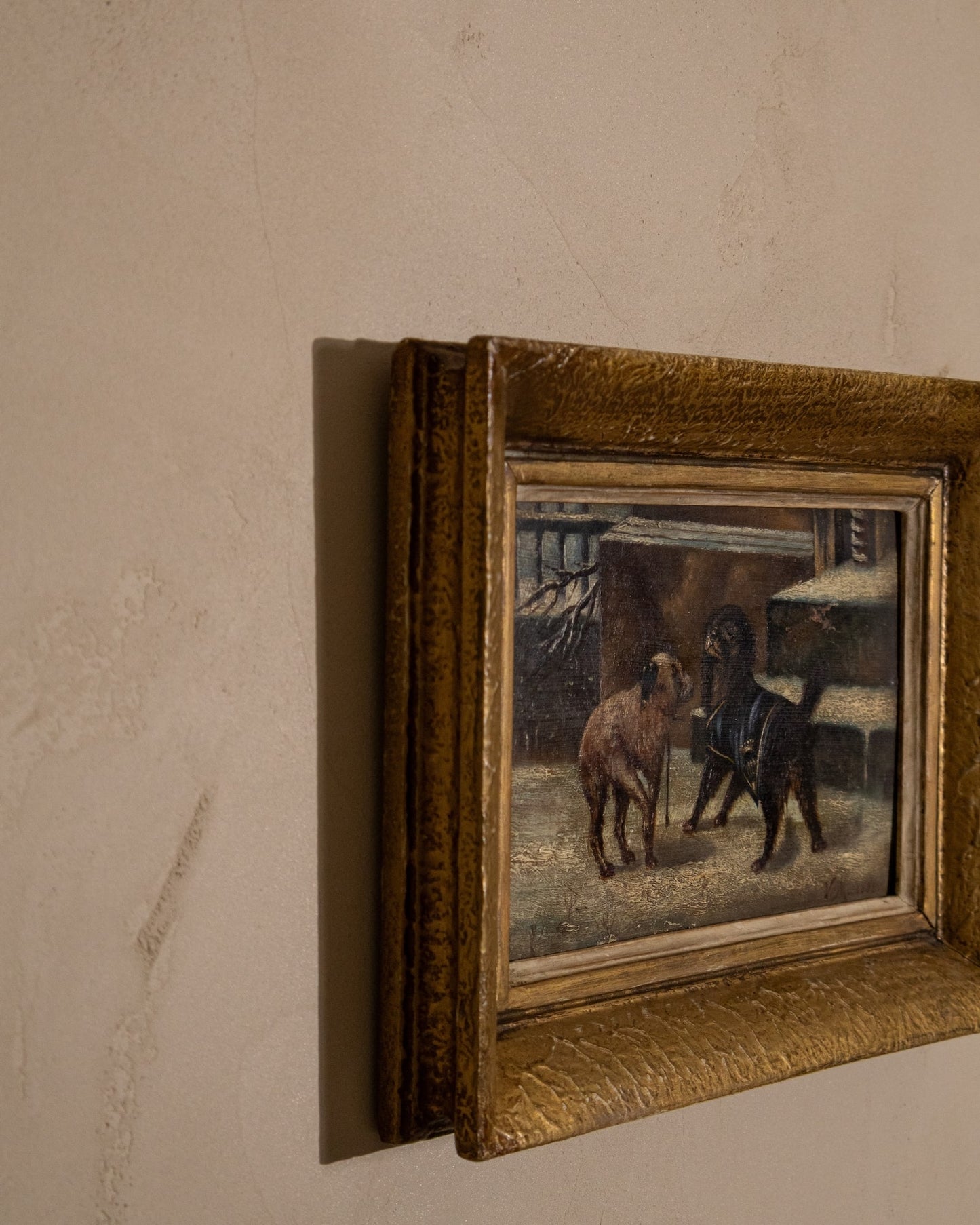 19th Century Framed Oil Painting of Two Dogs