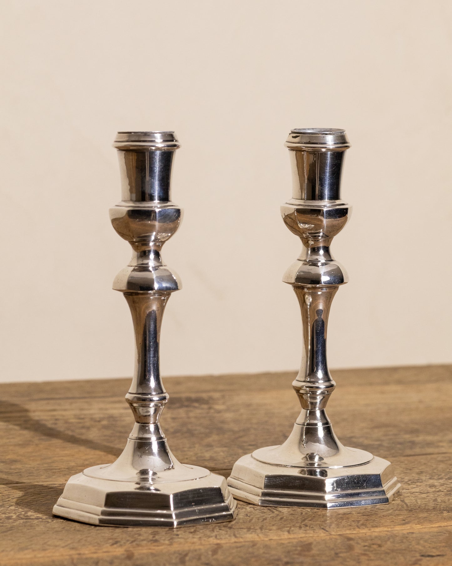Silver-Plated Octagonal Candlesticks — Pair