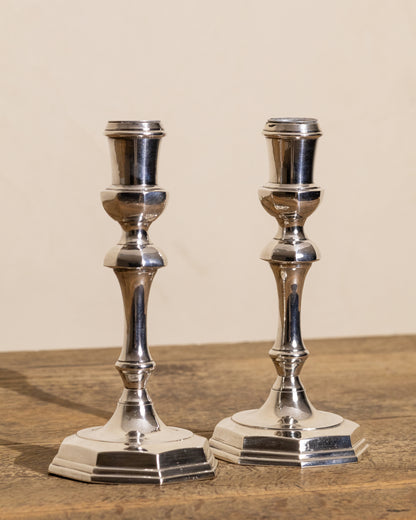 Silver-Plated Octagonal Candlesticks — Pair