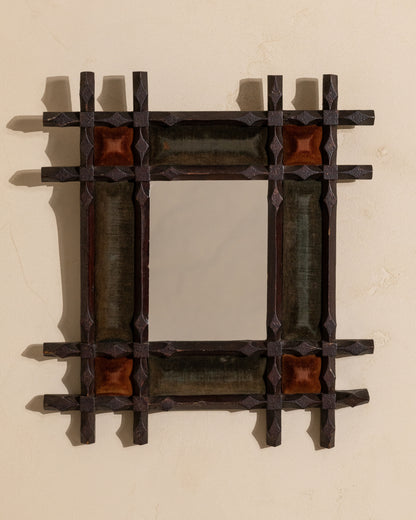 19th-Century Chip Carved Velvet Mirror