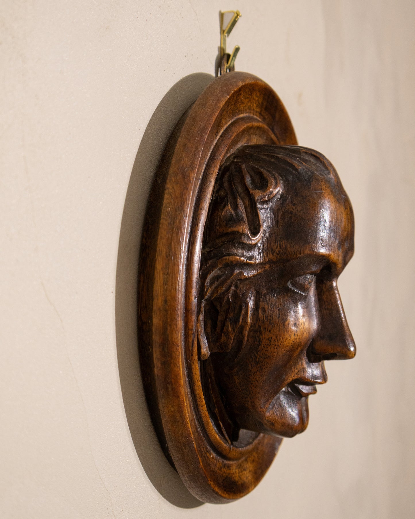 Carved Wood Bust Plaque