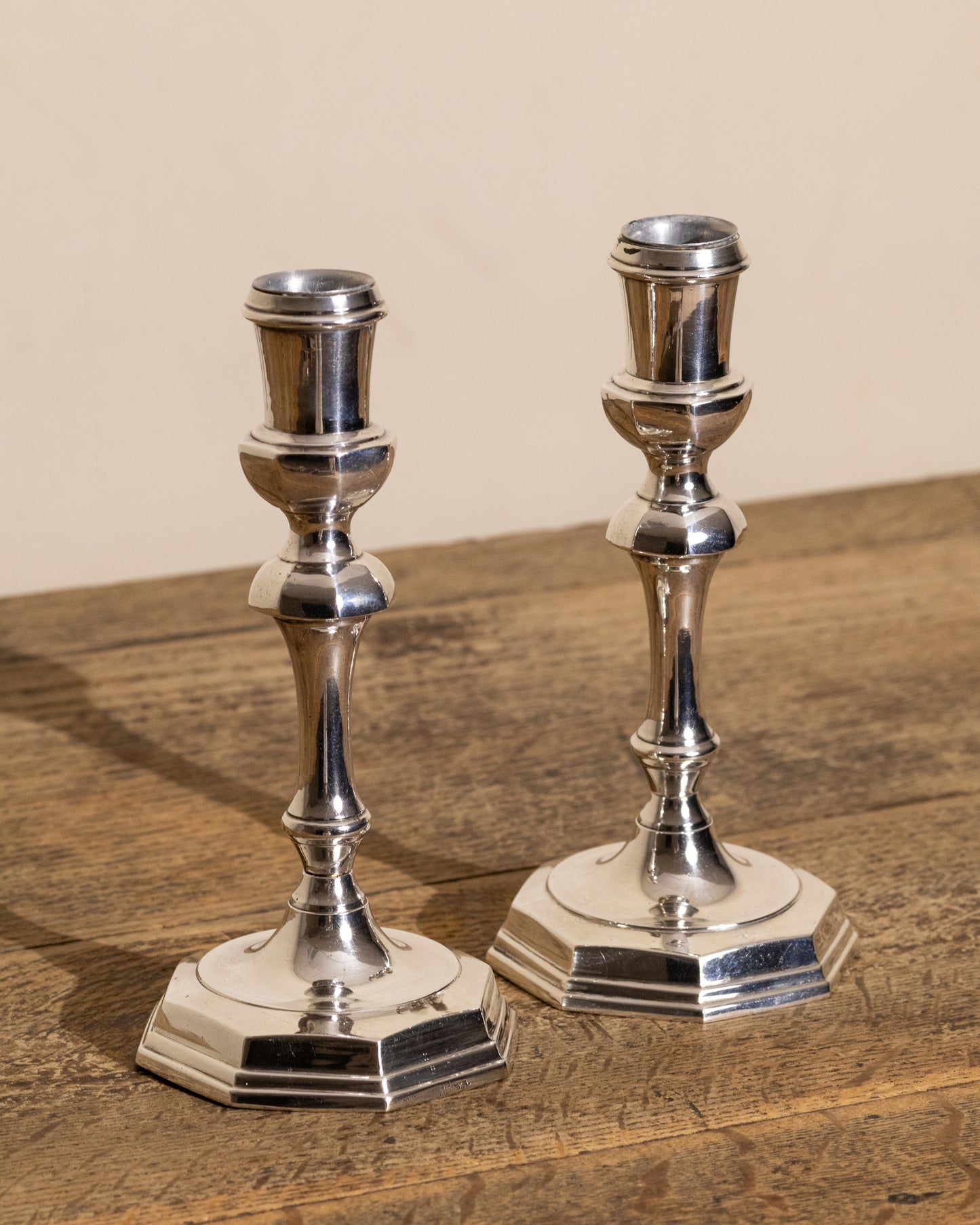 Silver-Plated Octagonal Candlesticks — Pair