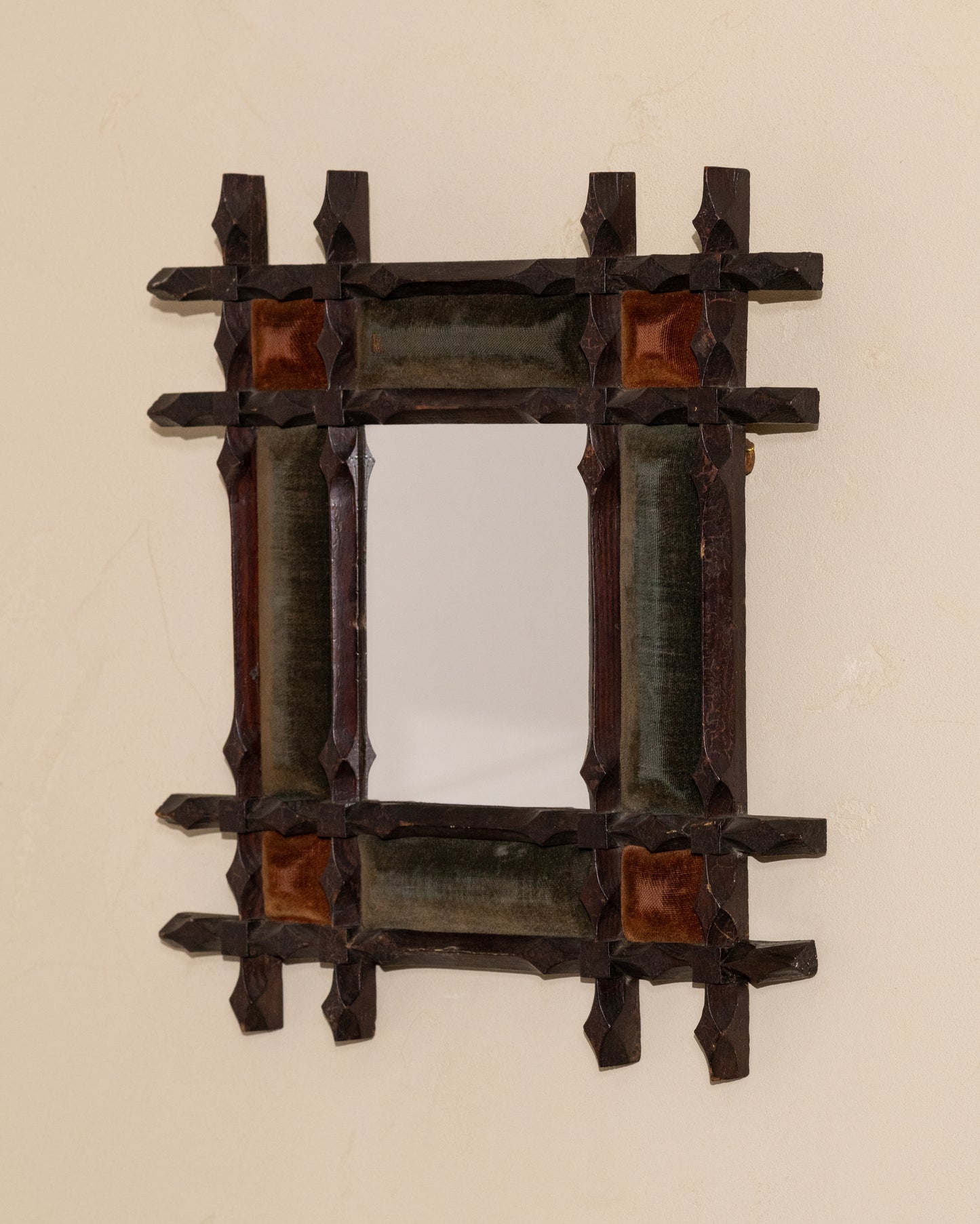 19th-Century Chip Carved Velvet Mirror