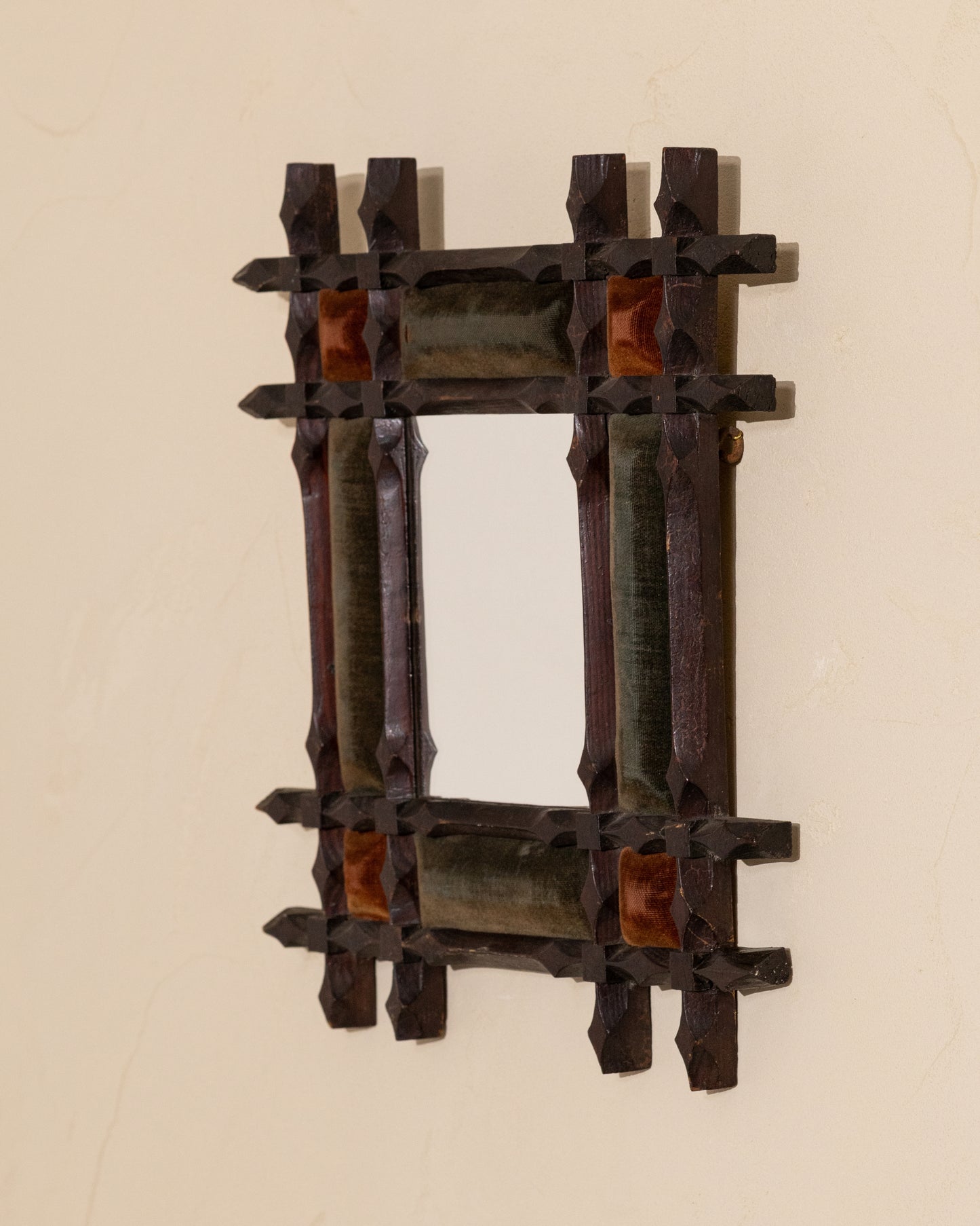 19th-Century Chip Carved Velvet Mirror