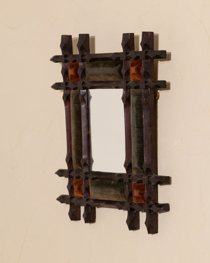 19th-Century Chip Carved Velvet Mirror