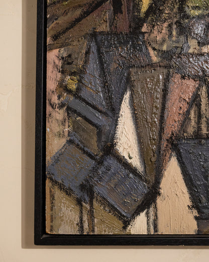 Mid Century French Landscape Oil on Board