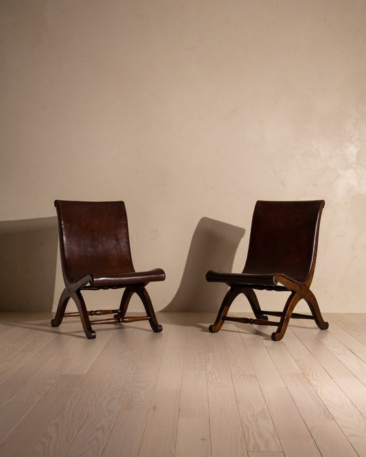 Pair of 20th Century Spanish Leather Chairs