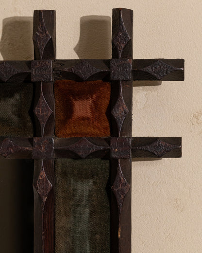 19th-Century Chip Carved Velvet Mirror