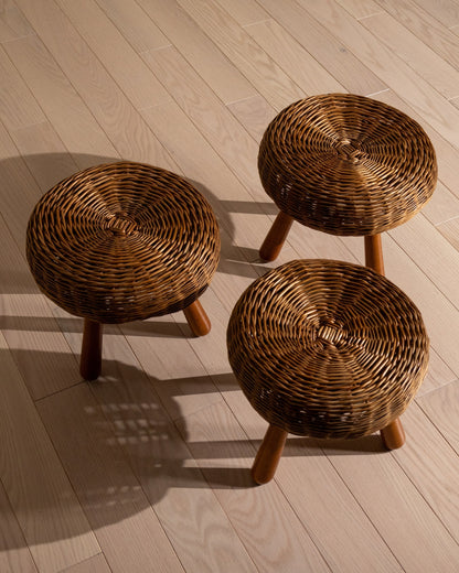 20th Century Tony Paul Rattan Fireside Stools (Sold Individually)