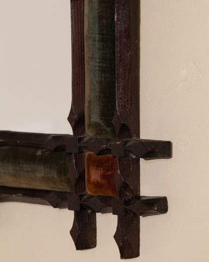 19th-Century Chip Carved Velvet Mirror