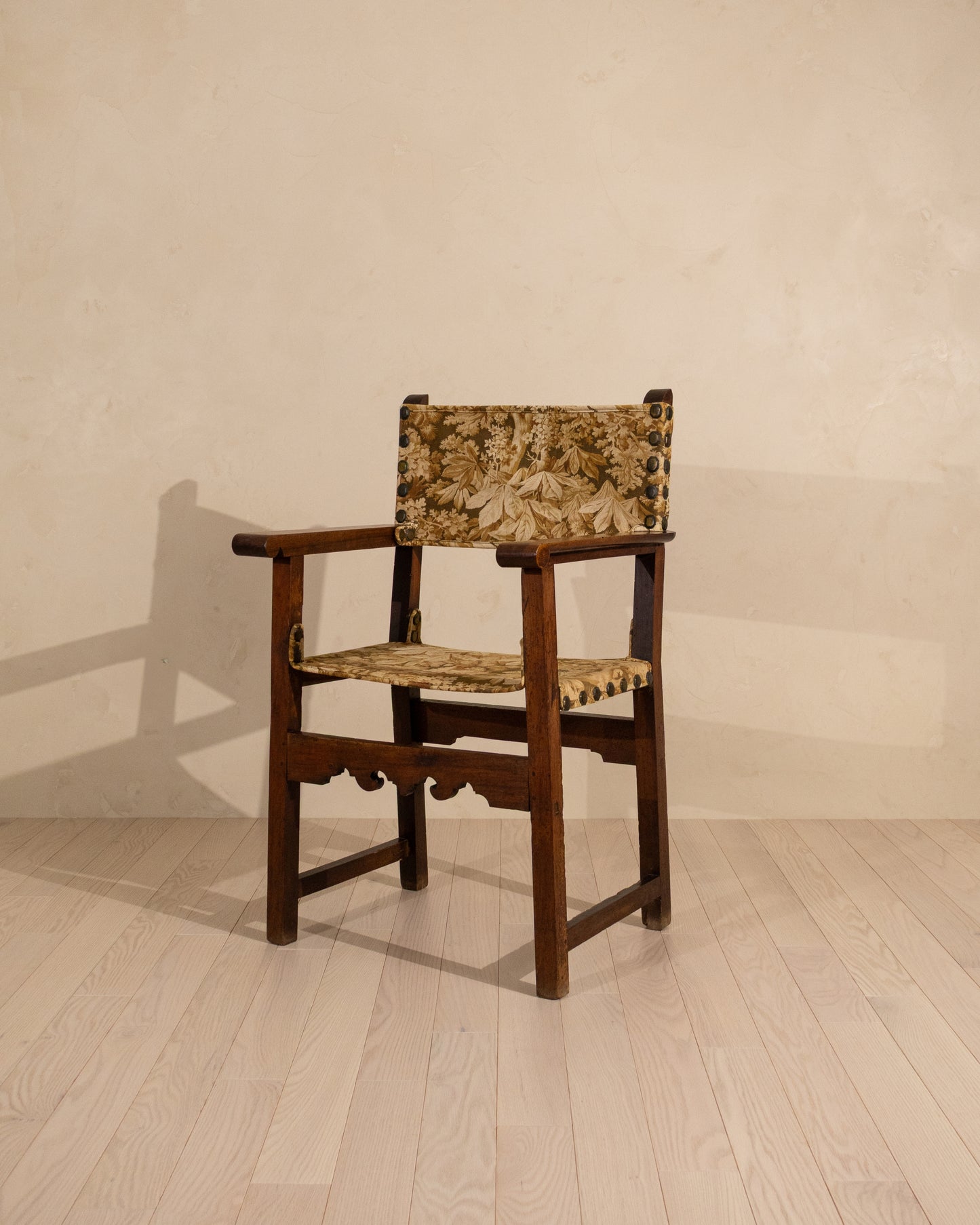 Early 19th Century Spanish Walnut Armchair with Antique French Textile