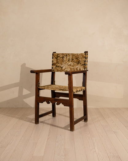 Early 19th Century Spanish Walnut Armchair with Antique French Textile