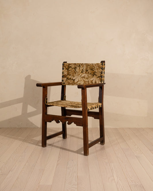 Early 19th Century Spanish Walnut Armchair with Antique French Textile