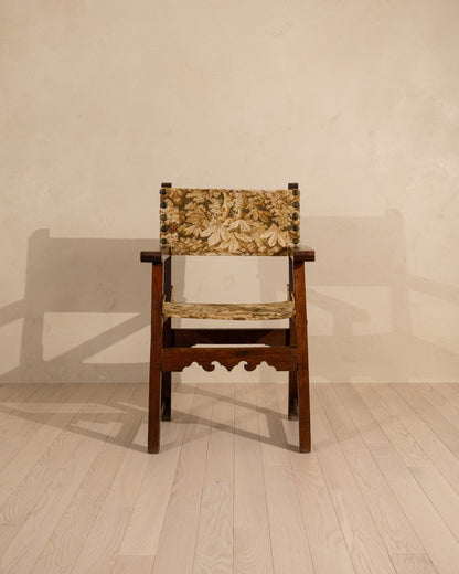 Early 19th Century Spanish Walnut Armchair with Antique French Textile
