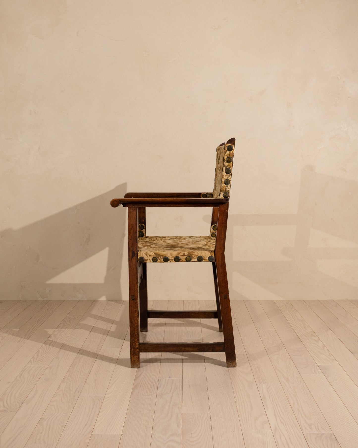 Early 19th Century Spanish Walnut Armchair with Antique French Textile
