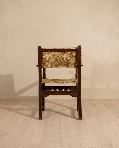 Early 19th Century Spanish Walnut Armchair with Antique French Textile