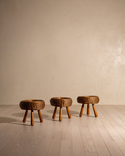 20th Century Tony Paul Rattan Fireside Stools (Sold Individually)