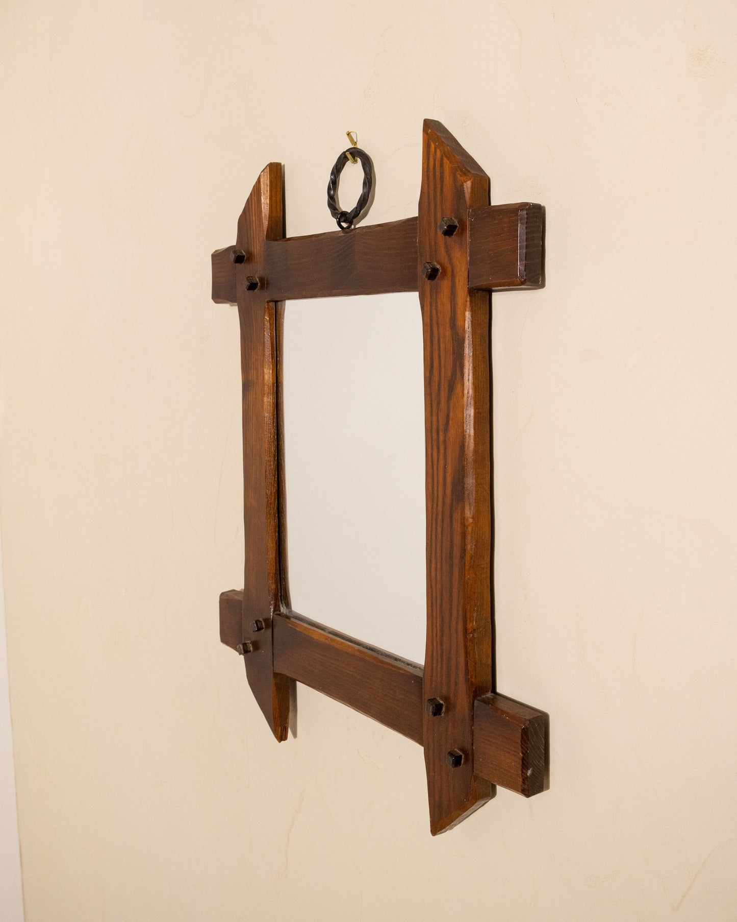 French Oak Mirror with Twisted Iron Ring