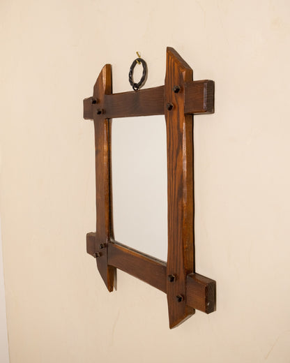 French Oak Mirror with Twisted Iron Ring