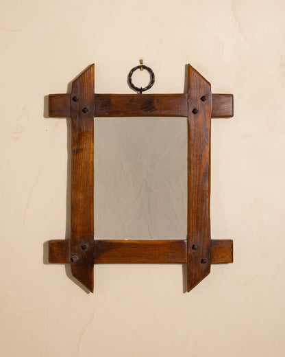 French Oak Mirror with Twisted Iron Ring