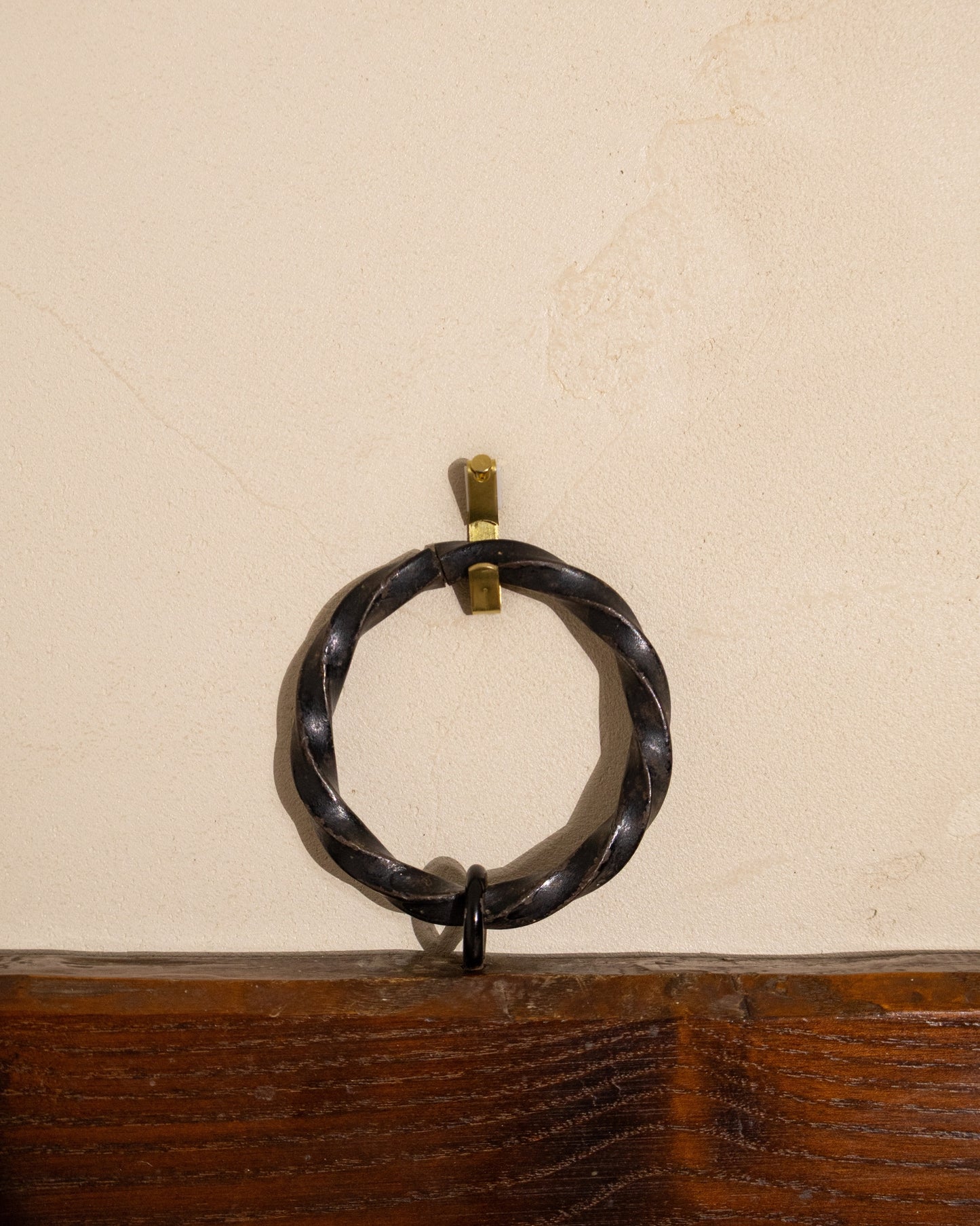 French Oak Mirror with Twisted Iron Ring