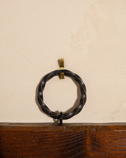 French Oak Mirror with Twisted Iron Ring