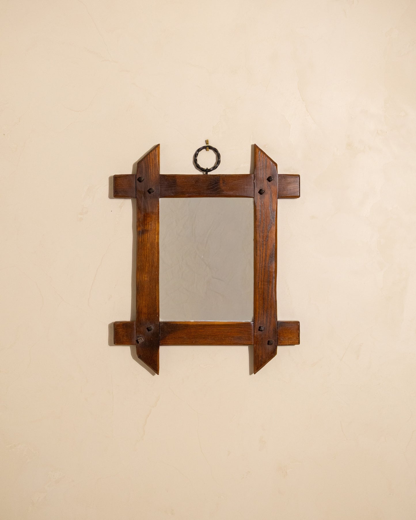 French Oak Mirror with Twisted Iron Ring