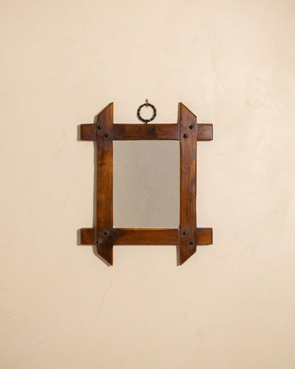 French Oak Mirror with Twisted Iron Ring