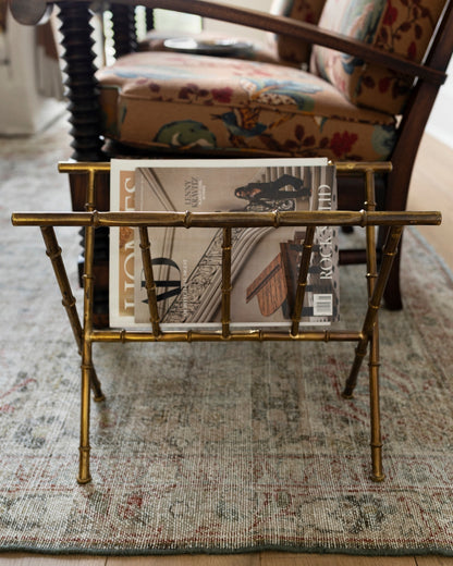 Vintage Brass Faux‑Bamboo Magazine Holder