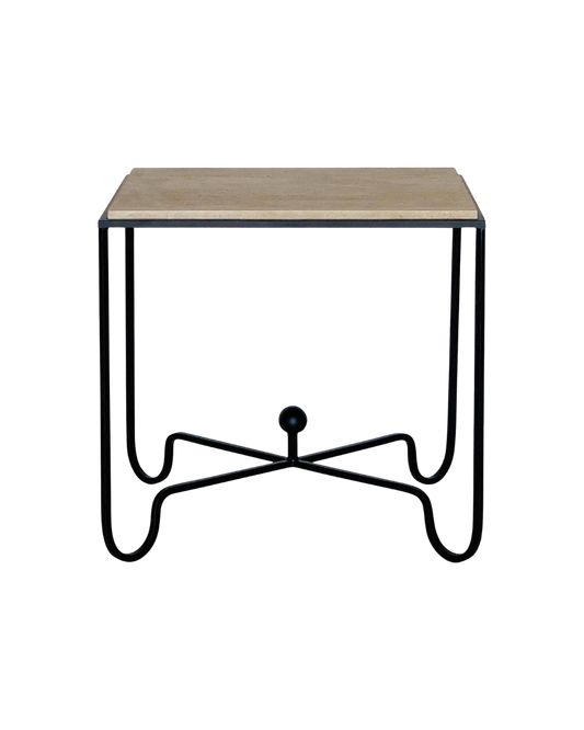 Large ‘Entretoise’ Grooved Travertine Side Table