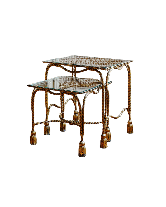 Pair of Hollywood Regency Twisted Rope Side Tables
