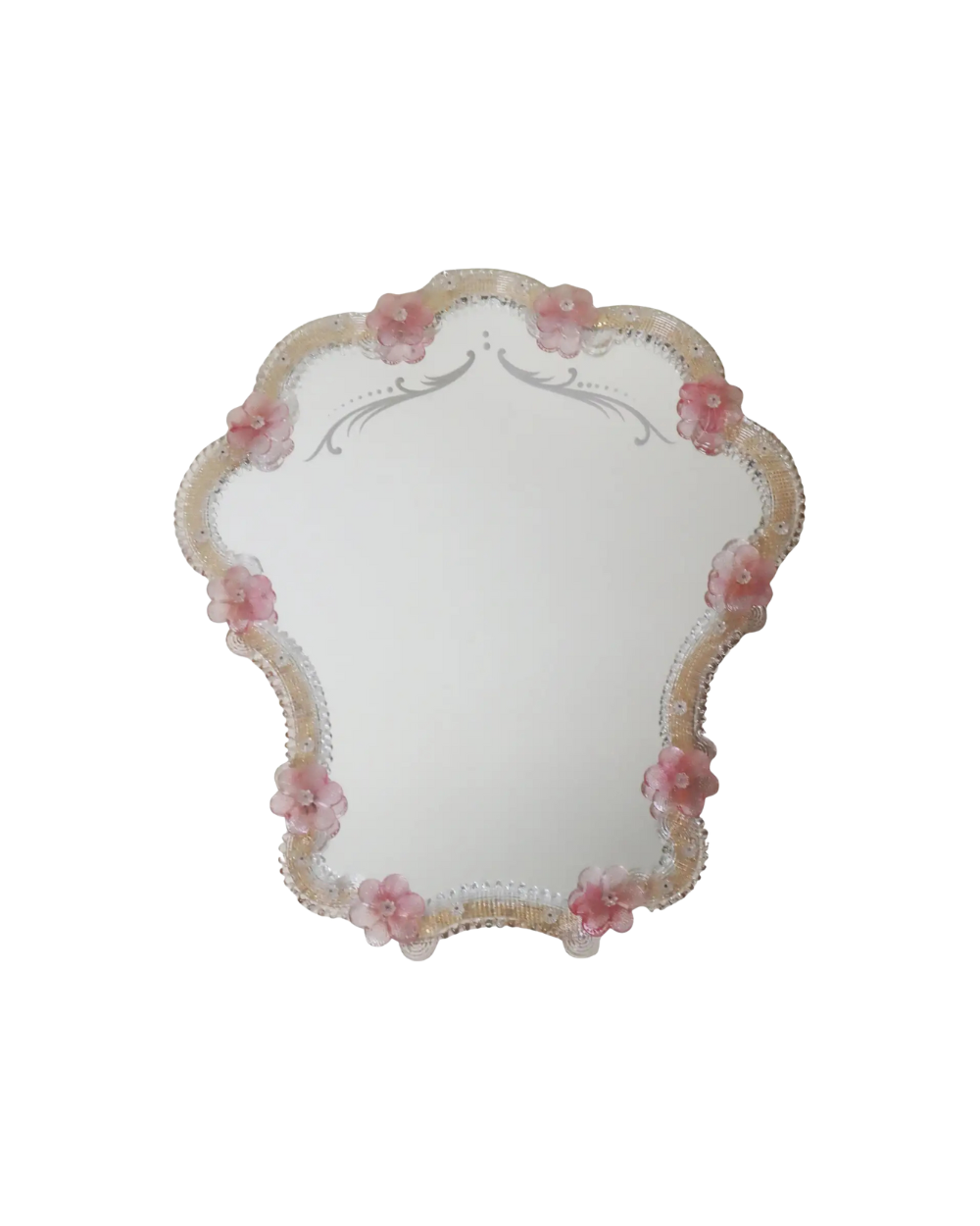 Venetian Pink Wall Mirror with Flowers
