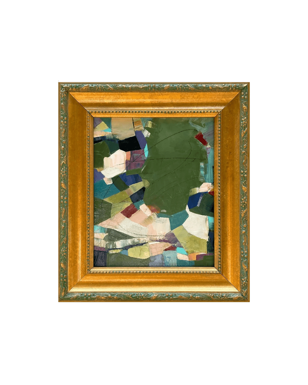 Contemporary Green "Waterfall" Abstract in Vintage Frame
